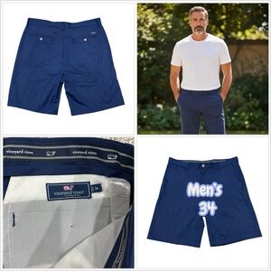 Men's Vineyard Vines 34 M Medium Khakis Chino Shorts Navy Blue Polyester Twill